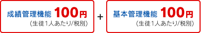 【成績管理機能】100円(生徒1人あたり/税別)+【基本管理機能】100円(生徒1人あたり/税別